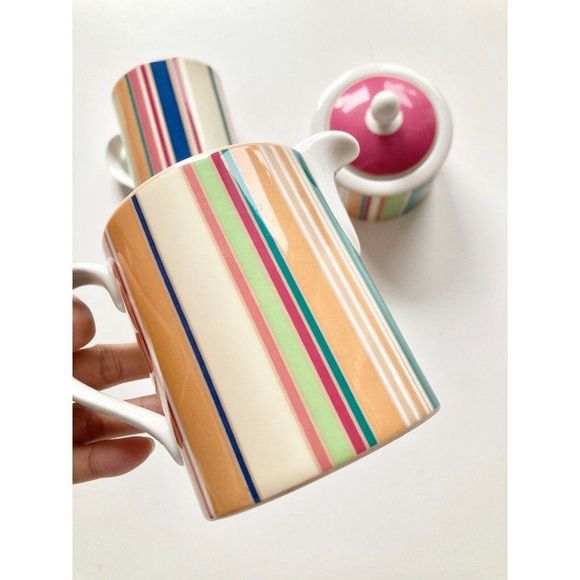 3 Piece ROYAL DOULTON Carnival T.C.1299 Striped Mug Sugar Bowl Creamer Set - Picture 3 of 16